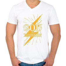 PRINTFASHION God of thunder - a mennydörgés istene - Férfi V-nyakú póló - Fehér férfi póló