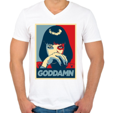 PRINTFASHION Goddamnn - Férfi V-nyakú póló - Fehér férfi póló