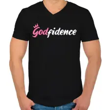 PRINTFASHION Godfidence - Férfi V-nyakú póló - Fekete férfi póló
