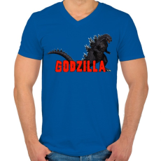 PRINTFASHION Godzilla - Férfi V-nyakú póló - Királykék