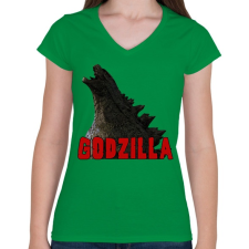 PRINTFASHION Godzilla - Női V-nyakú póló - Zöld női póló