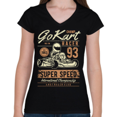 PRINTFASHION gokart - Női V-nyakú póló - Fekete