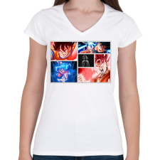 PRINTFASHION GOKU forever  - Női V-nyakú póló - Fehér női póló