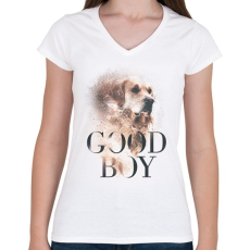 PRINTFASHION Golden Retriever - Good Boy - Női V-nyakú póló - Fehér