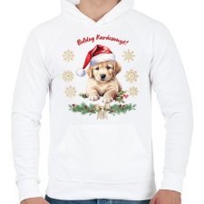 PRINTFASHION Golden retriever karácsony - Férfi kapucnis pulóver - Fehér férfi pulóver, kardigán
