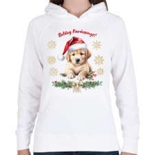 PRINTFASHION Golden retriever karácsony - Női kapucnis pulóver - Fehér női pulóver, kardigán