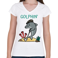 PRINTFASHION Golphin - Női V-nyakú póló - Fehér