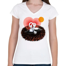 PRINTFASHION Gólya család - Női V-nyakú póló - Fehér