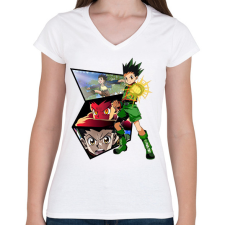 PRINTFASHION Gon Freecss - Női V-nyakú póló - Fehér női póló