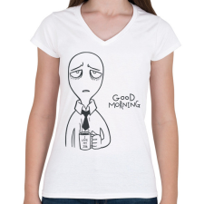 PRINTFASHION Good morning - Jó reggelt kávézás - Női V-nyakú póló - Fehér női póló