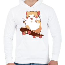 PRINTFASHION Gördeszkás hörcsög - Férfi kapucnis pulóver - Fehér férfi pulóver, kardigán