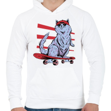 PRINTFASHION Gördeszkás macska - Férfi kapucnis pulóver - Fehér női pulóver, kardigán