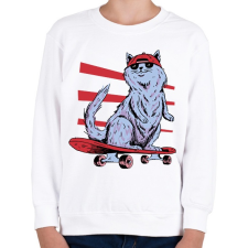PRINTFASHION Gördeszkás macska - Gyerek pulóver - Fehér gyerek pulóver, kardigán