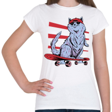 PRINTFASHION Gördeszkás macska - Női póló - Fehér női póló