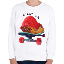 PRINTFASHION Gördeszkás mopsz - Gyerek pulóver - Fehér gyerek pulóver, kardigán