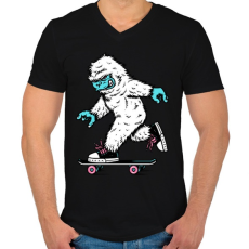 PRINTFASHION Gördeszkás Yeti - Férfi V-nyakú póló - Fekete