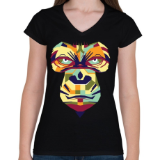 PRINTFASHION Gorilla art - Női V-nyakú póló - Fekete