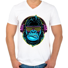 PRINTFASHION Gorilla DJ - Férfi V-nyakú póló - Fehér férfi póló