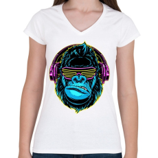 PRINTFASHION Gorilla DJ - Női V-nyakú póló - Fehér