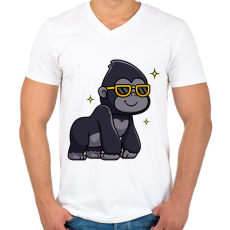 PRINTFASHION gorilla - Férfi V-nyakú póló - Fehér