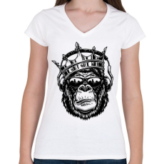 PRINTFASHION Gorilla king - Női V-nyakú póló - Fehér