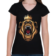 PRINTFASHION Gorilla király - Női V-nyakú póló - Fekete női póló