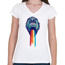PRINTFASHION Gorilla - Női V-nyakú póló - Fehér női póló