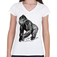 PRINTFASHION Gorilla - Női V-nyakú póló - Fehér női póló