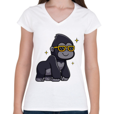 PRINTFASHION gorilla - Női V-nyakú póló - Fehér női póló