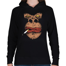 PRINTFASHION Gorilla smoking - Női kapucnis pulóver - Fekete női pulóver, kardigán