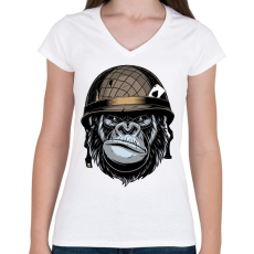 PRINTFASHION Gorilla Soldier - Női V-nyakú póló - Fehér
