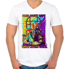 PRINTFASHION Graffiti - Macska - Férfi V-nyakú póló - Fehér férfi póló