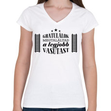 PRINTFASHION Gratulálok - Legjobb vasutas - Női V-nyakú póló - Fehér
