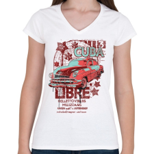 PRINTFASHION Green and red sedan - Női V-nyakú póló - Fehér női póló