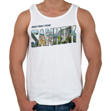 PRINTFASHION Greetings from Sanhok - PUBG - Férfi atléta - Fehér atléta, trikó