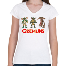 PRINTFASHION Gremlins - Női V-nyakú póló - Fehér