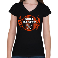PRINTFASHION Grill Mester - Női V-nyakú póló - Fekete