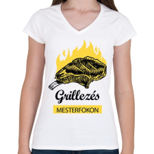 PRINTFASHION Grillezés mesterfokon - Női V-nyakú póló - Fehér női póló