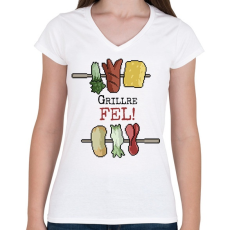 PRINTFASHION Grillre fel! - Női V-nyakú póló - Fehér