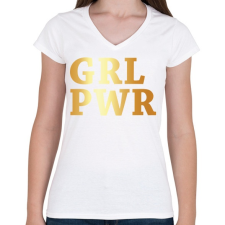 PRINTFASHION GRL PWR - Női V-nyakú póló - Fehér női póló