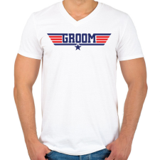 PRINTFASHION Groom - Top gun - Férfi V-nyakú póló - Fehér férfi pulóver, kardigán
