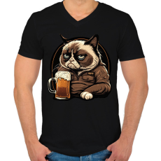 PRINTFASHION Grumpy macska sörözik - Férfi V-nyakú póló - Fekete