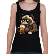 PRINTFASHION Grumpy macska sörözik - Női atléta - Fekete női trikó