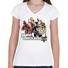 PRINTFASHION GTA Logo 2 - Női V-nyakú póló - Fehér