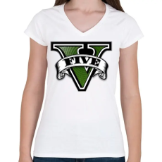 PRINTFASHION GTA V logo - Női V-nyakú póló - Fehér