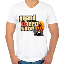 PRINTFASHION GTA Vice City - Férfi V-nyakú póló - Fehér férfi póló