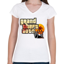 PRINTFASHION GTA Vice City - Női V-nyakú póló - Fehér női póló