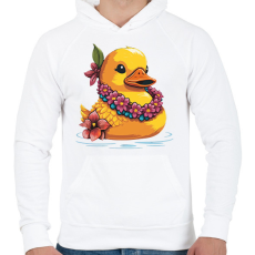 PRINTFASHION Gumikacsa hawaii virágfüzérrel - Férfi kapucnis pulóver - Fehér