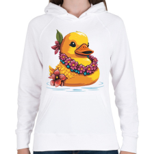 PRINTFASHION Gumikacsa hawaii virágfüzérrel - Női kapucnis pulóver - Fehér női pulóver, kardigán