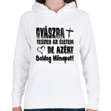 PRINTFASHION gyászba teszed az életem - Női kapucnis pulóver - Fehér női pulóver, kardigán